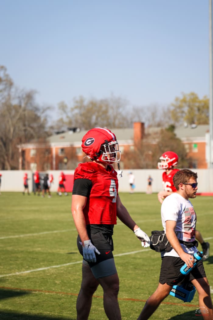 TE, Oscar Delp goes through individual periods during spring practice | Photo - Brooks Austin